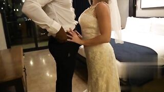 Hotwife in wedding dress cuckolding and breeding with black bull