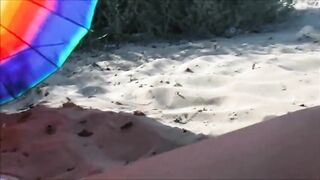 wife shows cunt to men on beach and wanks one old scum bag